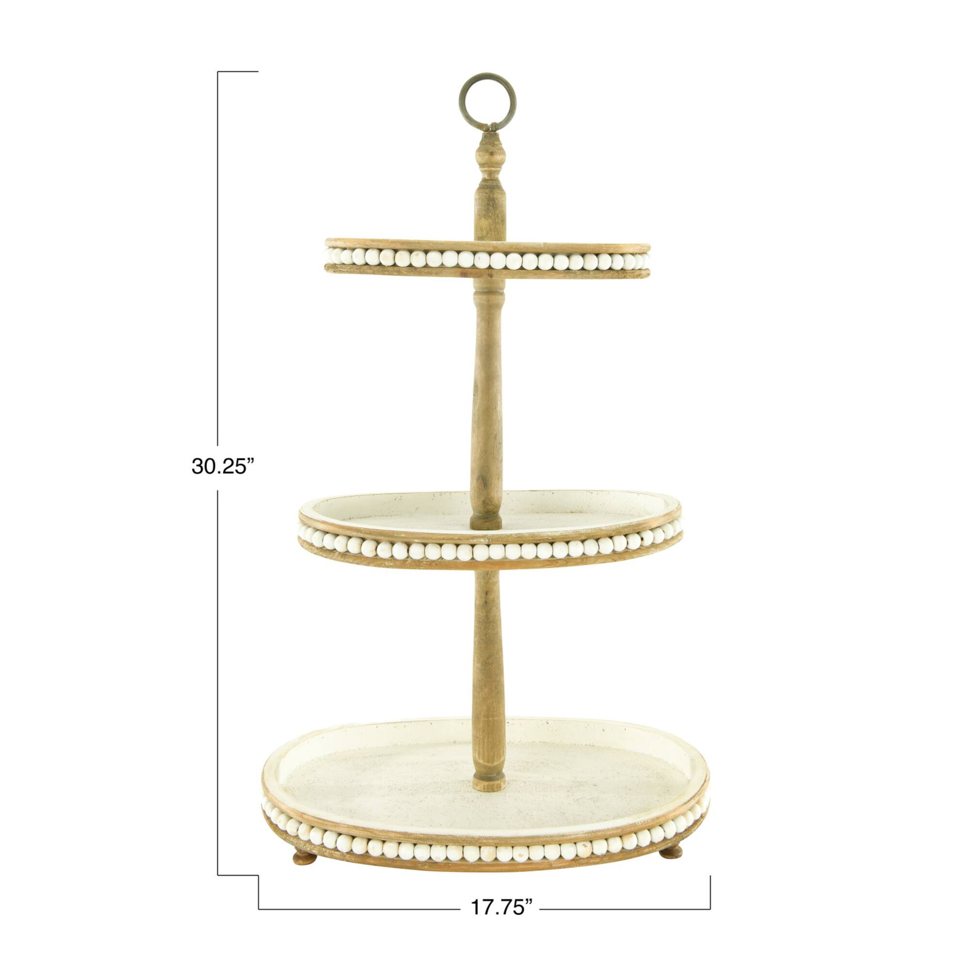 Hello Honey® 30.5" Decorative Oval 3-Tier Wood Tray with Handle